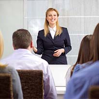 Trainer presenting a classroom training session