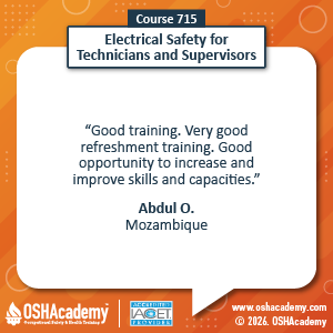 Student feedback on Electrical Safety for Technicians and Supervisors training