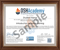 Picture of a sample OSHAcademy certificate