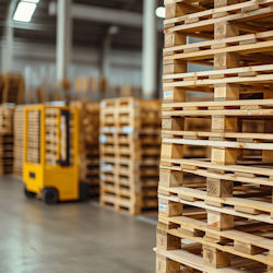 Forklift positioning stacked pallets