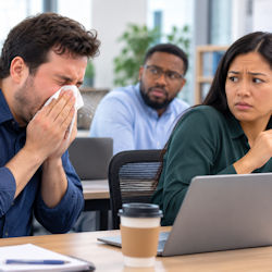 Worker sneezing near coworkers