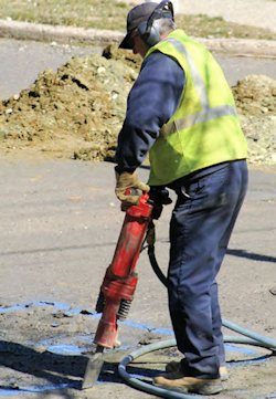 Jackhammer worker exposed to high noise levels