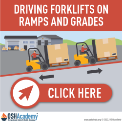 Information about driving forklifts on ramps and grades