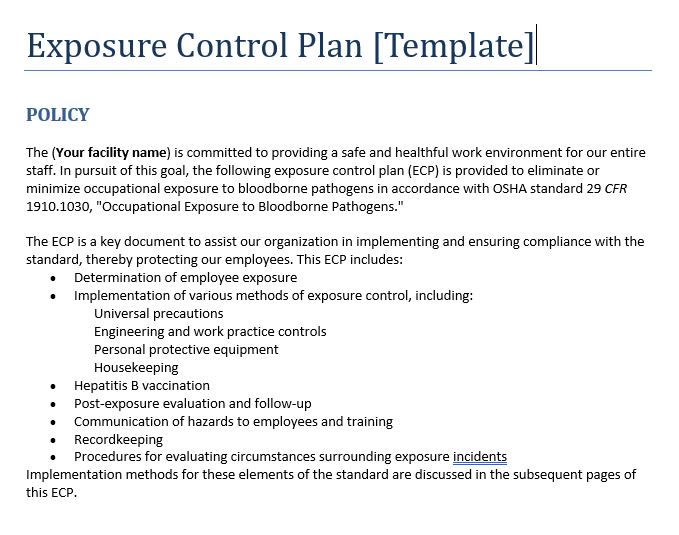 Sample Exposure control plan.