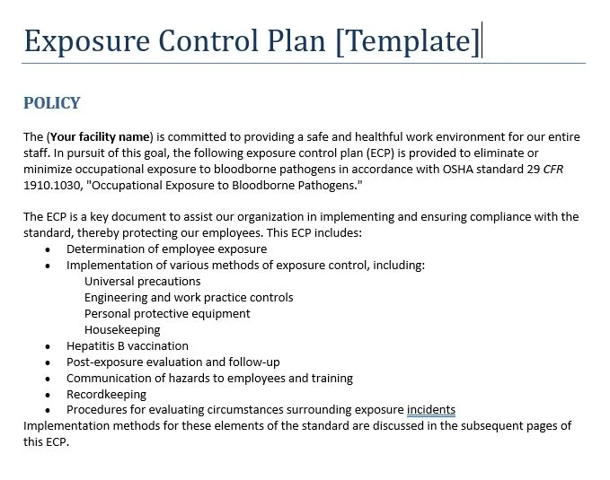 Sample Exposure control plan.
