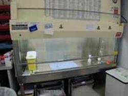 Vertical flow laminar hood a type of Biological safety cabinet.