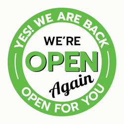 Sign showing Yes we are back we're open again open for you