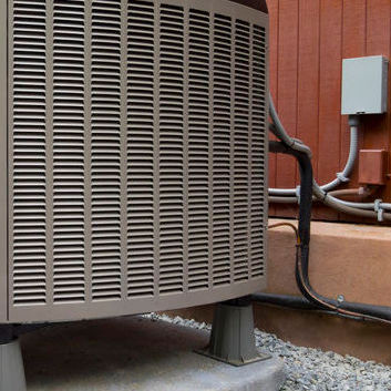 A heat pump located outdoors