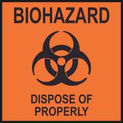 Biohazard symbol and the words DISPOSE OF PROPERLY.