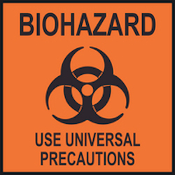 Infographic showing BIOHAZARD use universal precautions symbol.