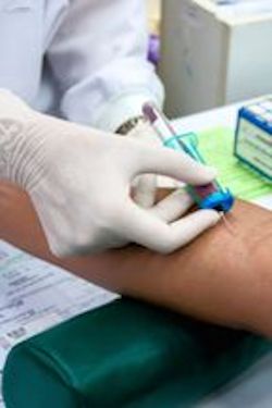 A healthcare provider drawing blood from a patients' arm.