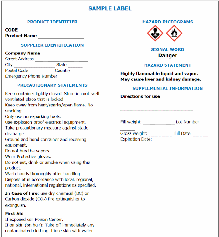 Sample Hazard Communication Standard shipping label