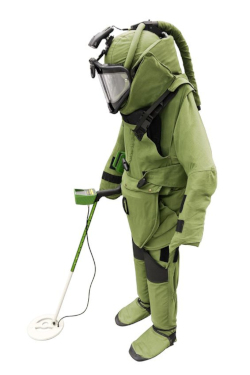 Worker dressed in full body blast suit