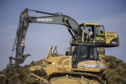 heavy equipment, like this digger, present opportunites for hazardaous injuries