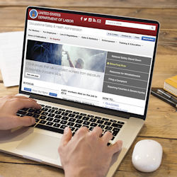 Worker typing on laptop computer