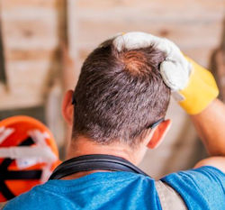Worker has an injury on top of his head because he was not wearing a hard hat.