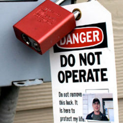 Lock and tag placed on equipment.