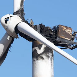 Close up image of a burned out wind turbine.