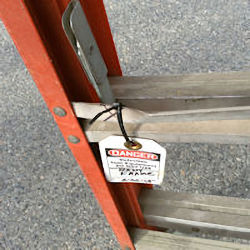 This ladder is tagged because it is defective.