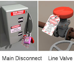 Two images of different types of lockout devices