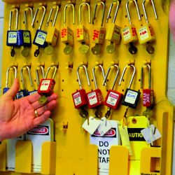 Wall of locks to be used for LOTO.