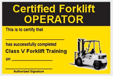 Sample certified forklift operator Card
