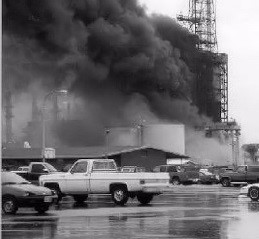 Image of oil refinery fire.