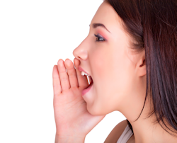 Person cupping had to side of mouth and shouting