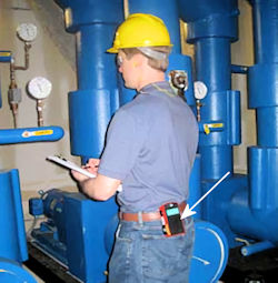 Worker performing duties and also wearing a dosimeter