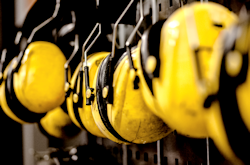 Row of hearing protection devices available for employees