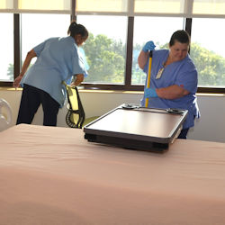 housekeeping workers cleaning room