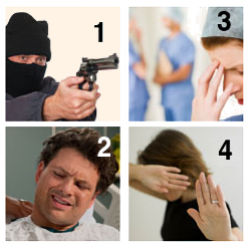 Image showing employees suffering from each of the four types of workplace violence