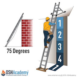 Illustration of a ladder geing placed at the proper angle