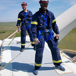 Two workers during fall protection training