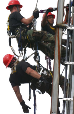 Workers rescuing another worker at height