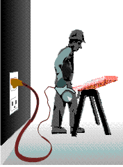 Animation how receptacle power travels to an electric hand saw.
