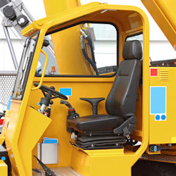 Close up view of the cab of a crane