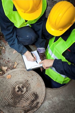 Two workers charting possible confined space hazards before entry