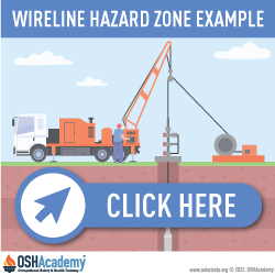 Infographic showing a wireline hazard zone between servicing vehicles