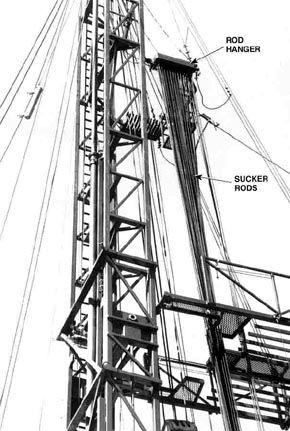 Illustration of service unit pulling and running sucker rods