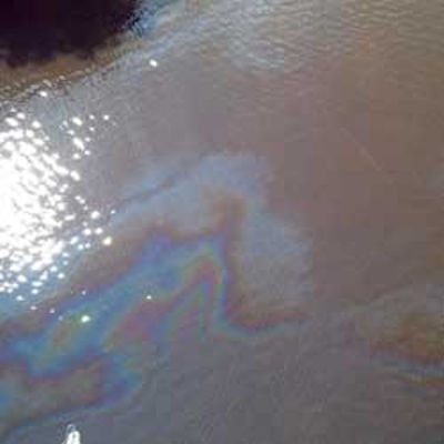 Oily sheen on surface of water